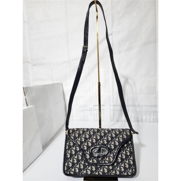 Authentic CHRISTIAN DIOR Vintage Trotter Jacquard Shoulder Bag Black/Beige - Picture 16 of 16